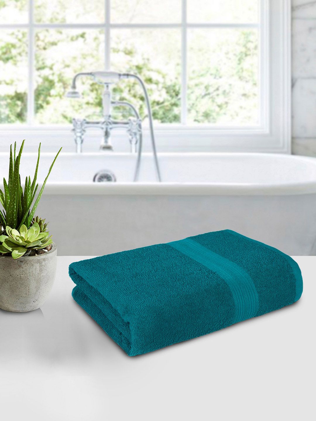 Bedspun Teal Solid Cotton 350 GSM Soft Bath Towel