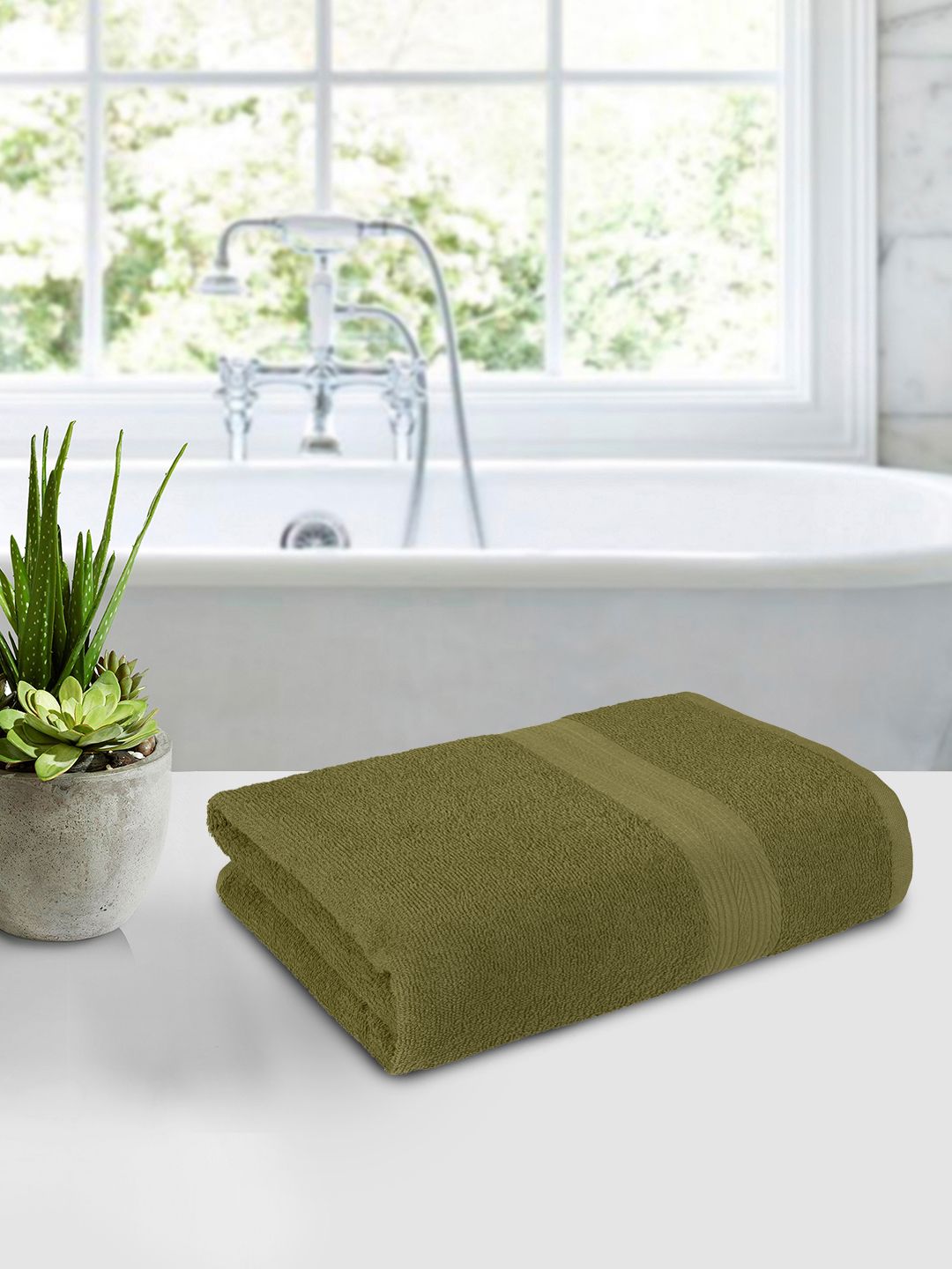 Bedspun Green Solid 350 GSM Pure Cotton Terry Bath Towel