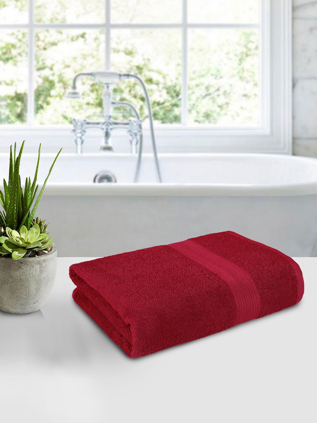 Bedspun Burgundy Solid 350 GSM Cotton Bath Towels