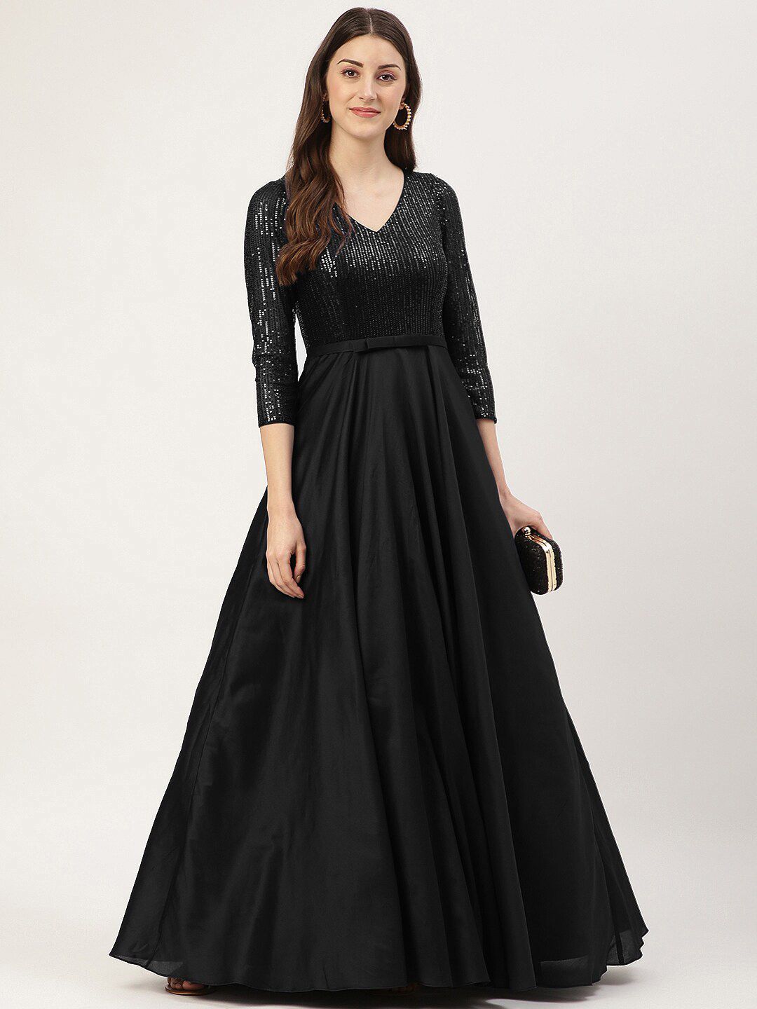 TRENDY DIVVA Black Maxi Embellished Dress Price in India