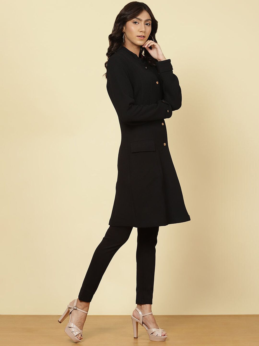 Buy Lakshita Women Black Solid Fleece Chester Coat - Coats for