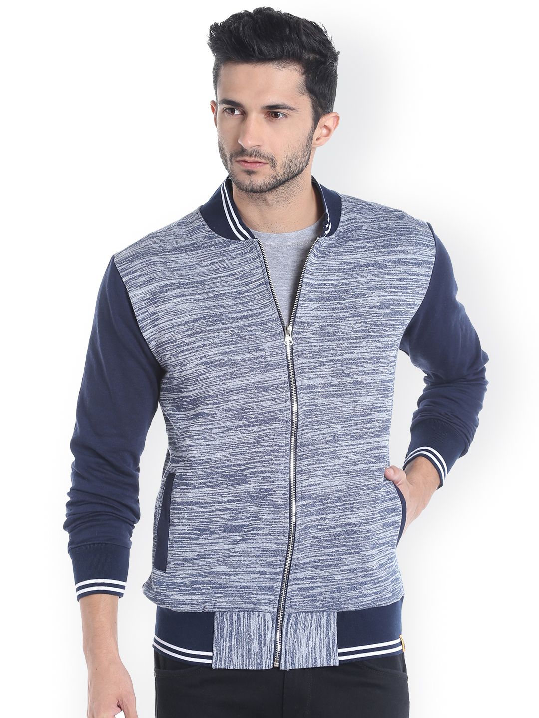 CAHOOT Men Blue Solid Varsity Jacket