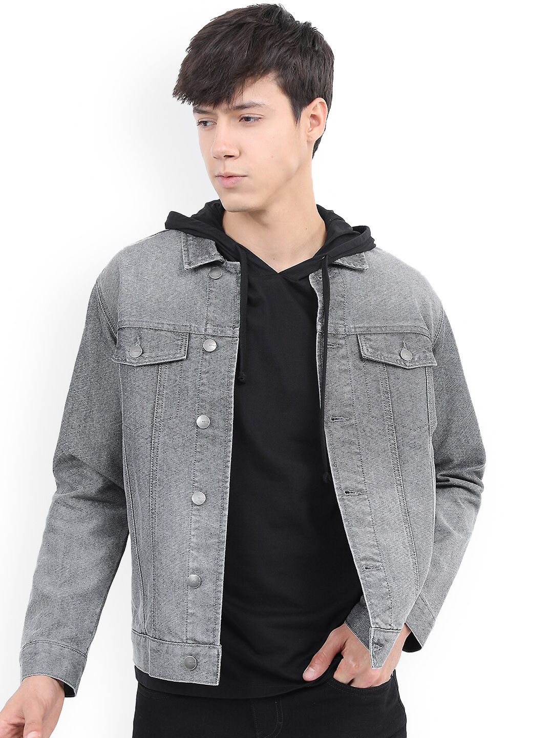 Buy KETCH Men Grey Solid Washed Denim Jacket - Jackets for Men