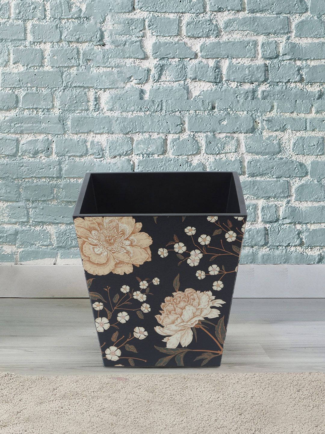 Reinvention Factory Black Flower Printed Open Bin
