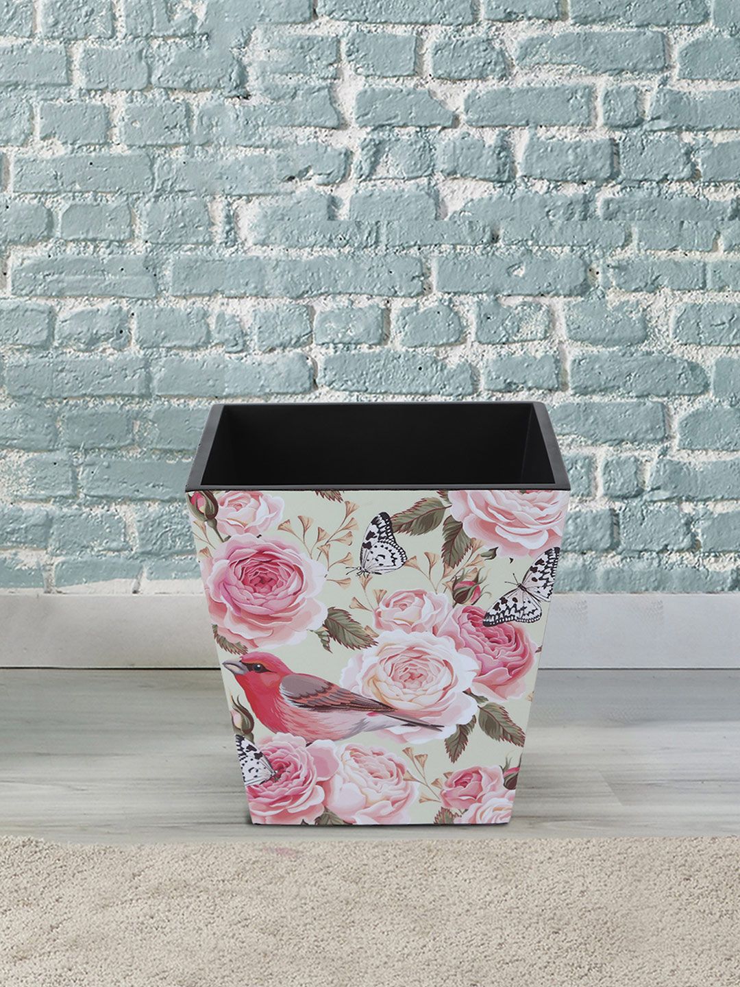 Reinvention Factory Pink Vintage Roses And Bird Printed Open Bin