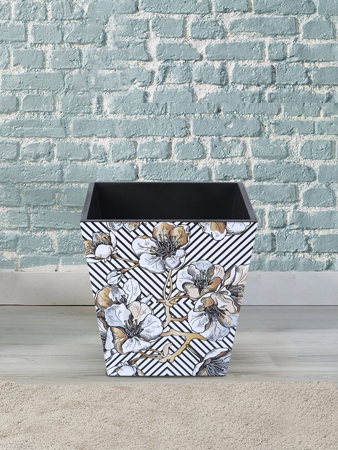 Reinvention Factory White Geometric Flower Printed Open Bin