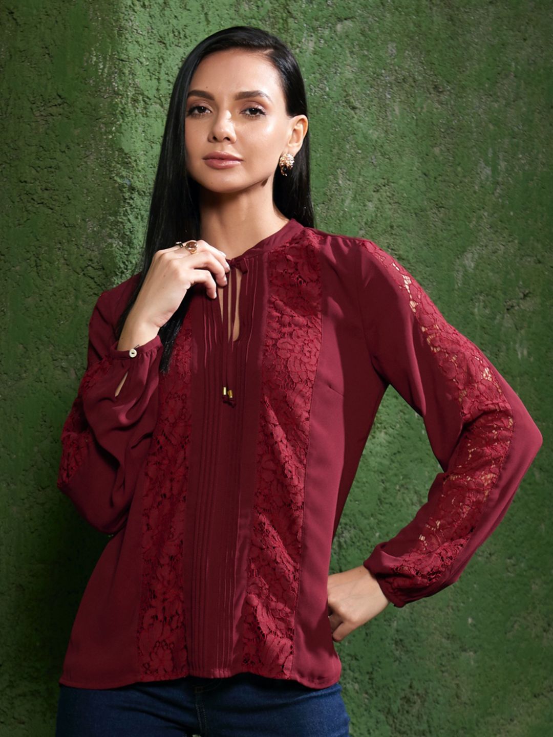 Style Island Tie-up Neck Crepe Shirt Style Top Price in India