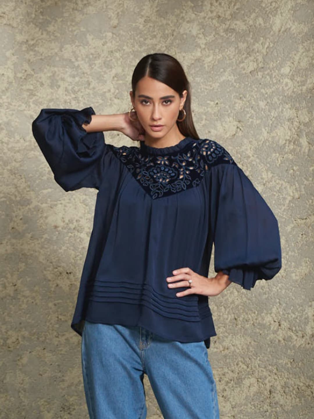 Style Island Blue Bishop Sleeves Chiffon Top Price in India