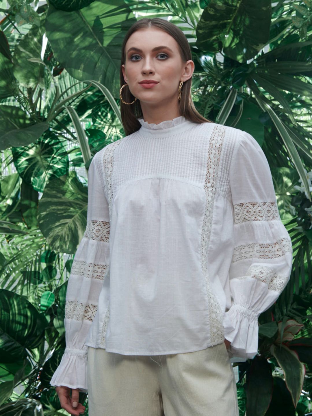Style Island White Bishop Sleeves Pure Cotton Top Price in India