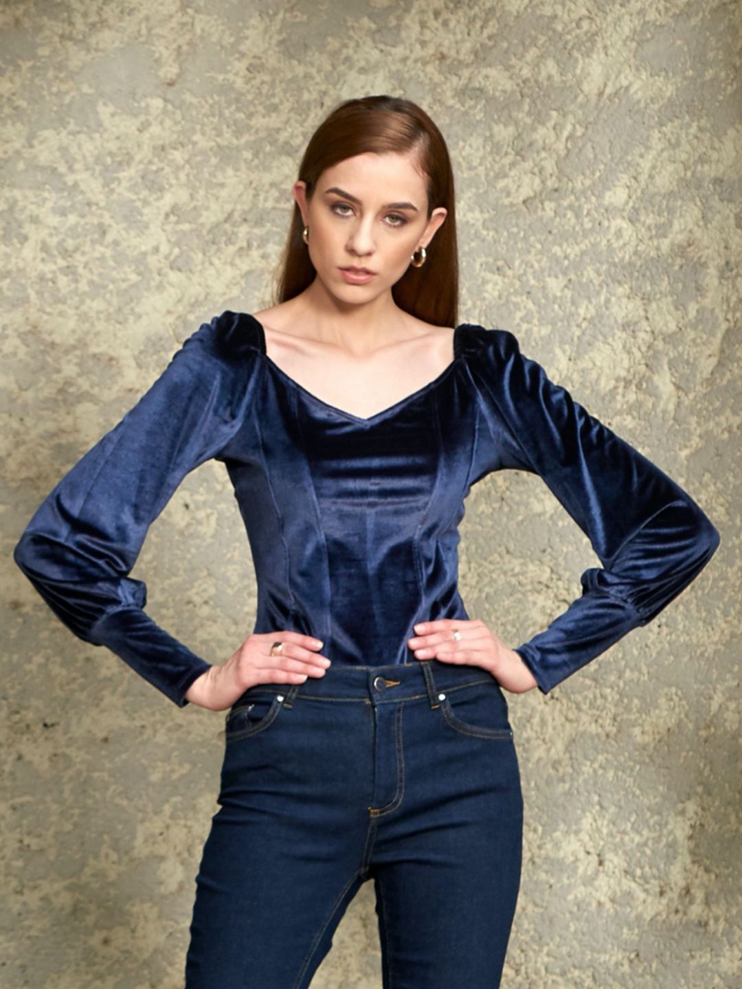 Style Island Blue Solid Velvet Top Price in India