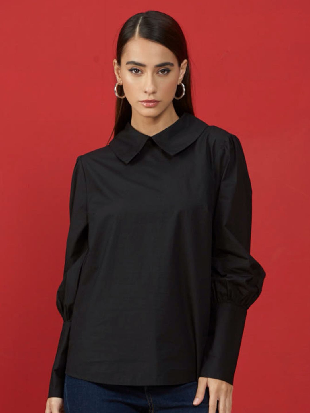 Style Island Black Solid Shirt Style Top Price in India