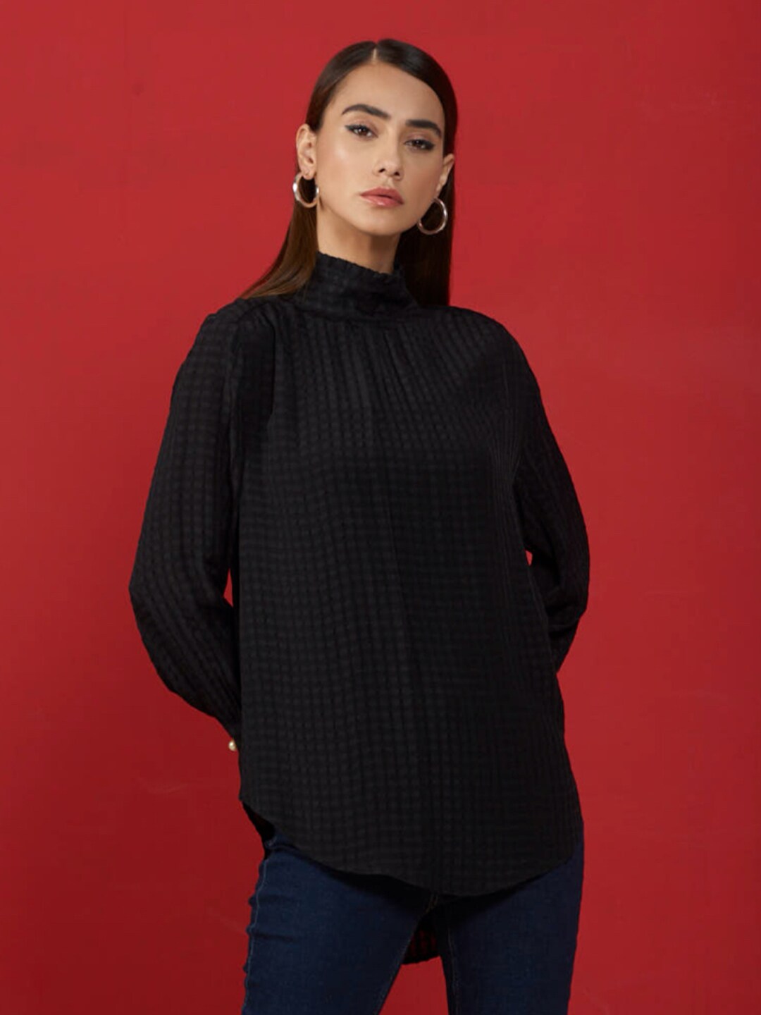 Style Island Black Checked Top Price in India