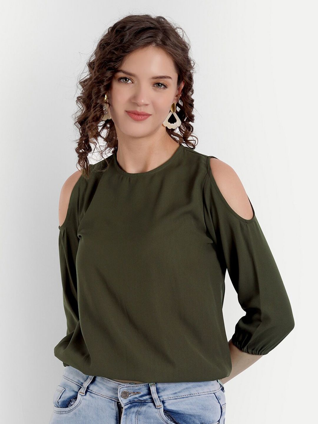 PARASSIO CLOTHINGS Women Olive Green Georgette Top Price in India
