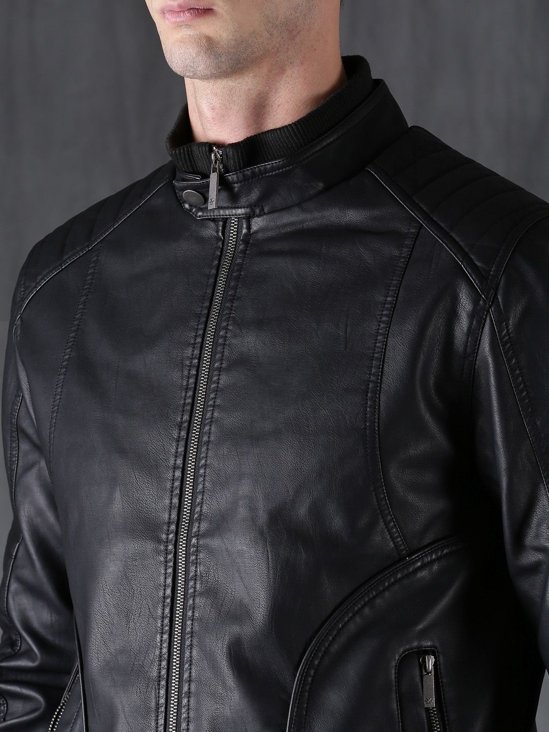 Buy WROGN Men Black Solid Biker Jacket - Jackets for Men 2057204