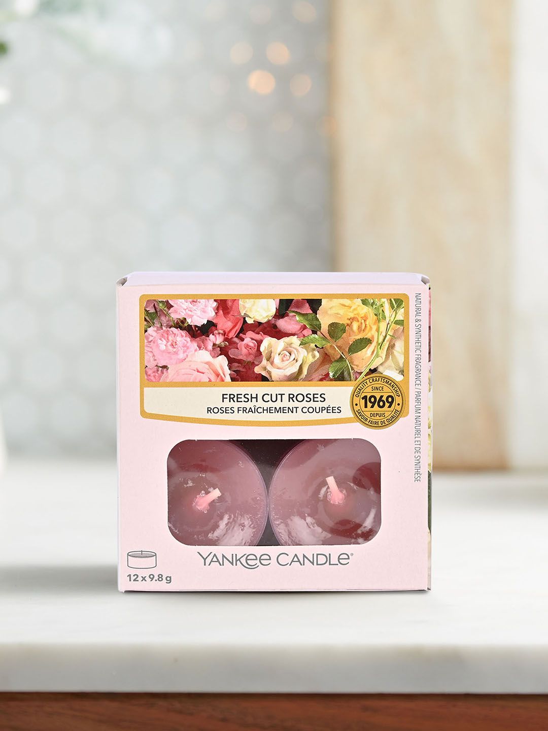 YANKEE CANDLE Fresh 12Pcs 1 Wick Fresh Cut Roses Solid Round Regular Tea Light Candles