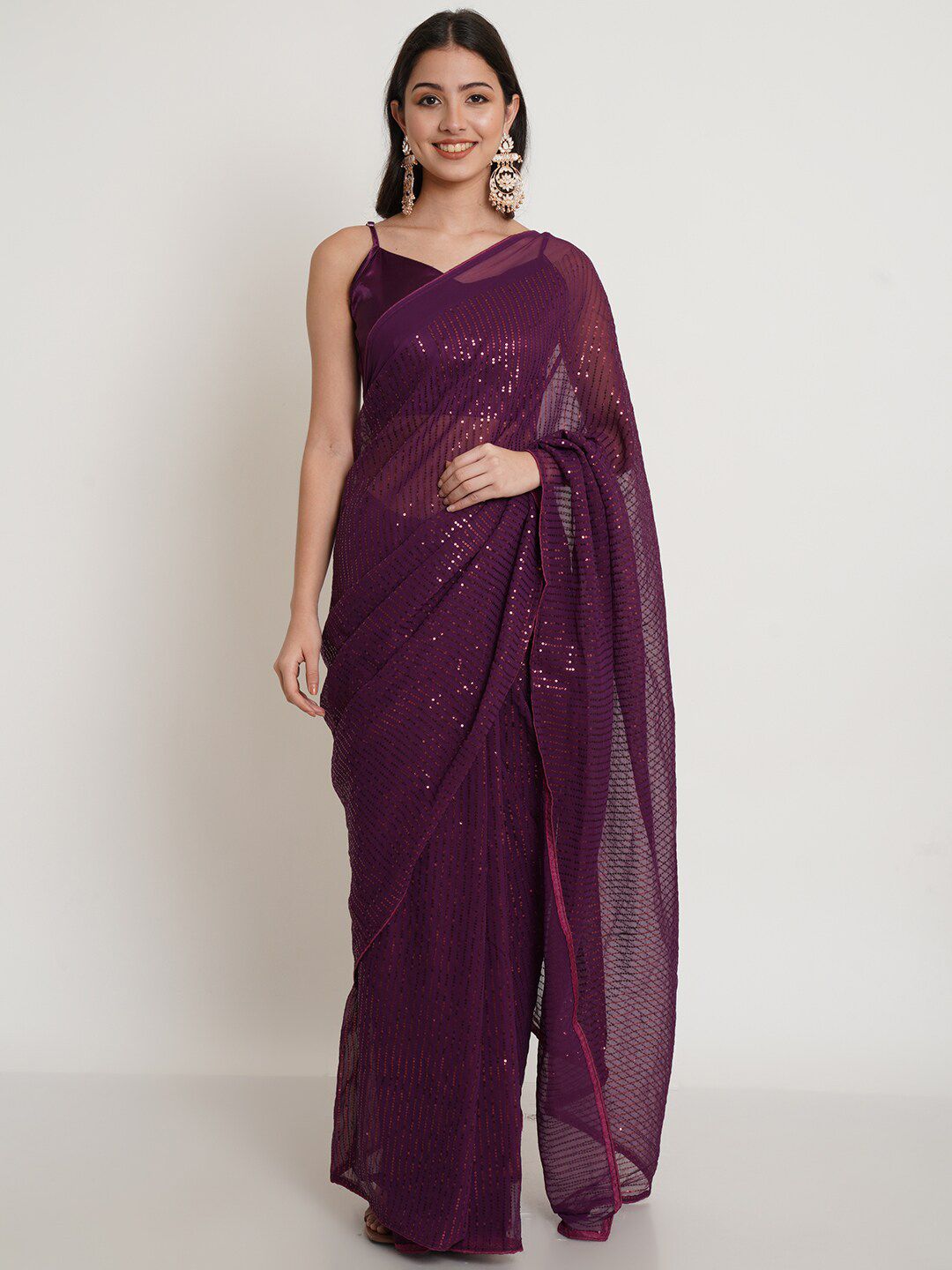 Purple State Purple Embellished Sequinned Saree Price in India