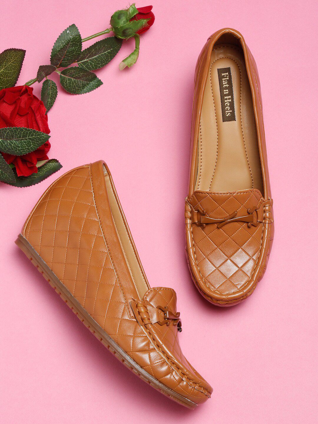 Flat n Heels Women Tan Brown Woven Design Loafers Price in India