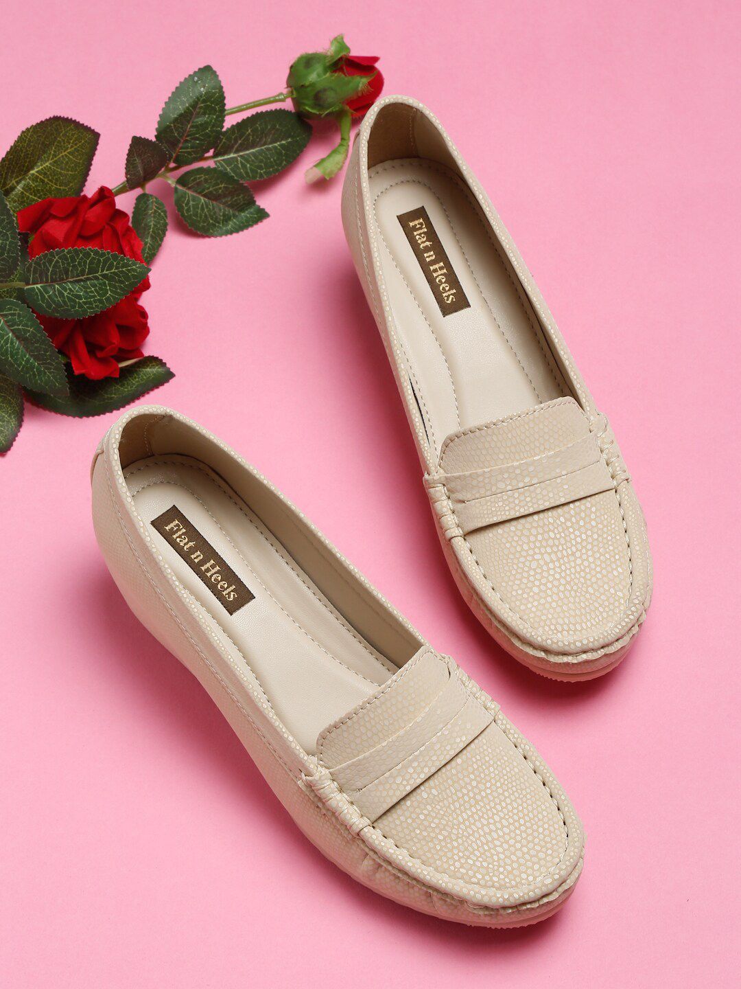 Flat n Heels Women Beige Solid Loafers Price in India