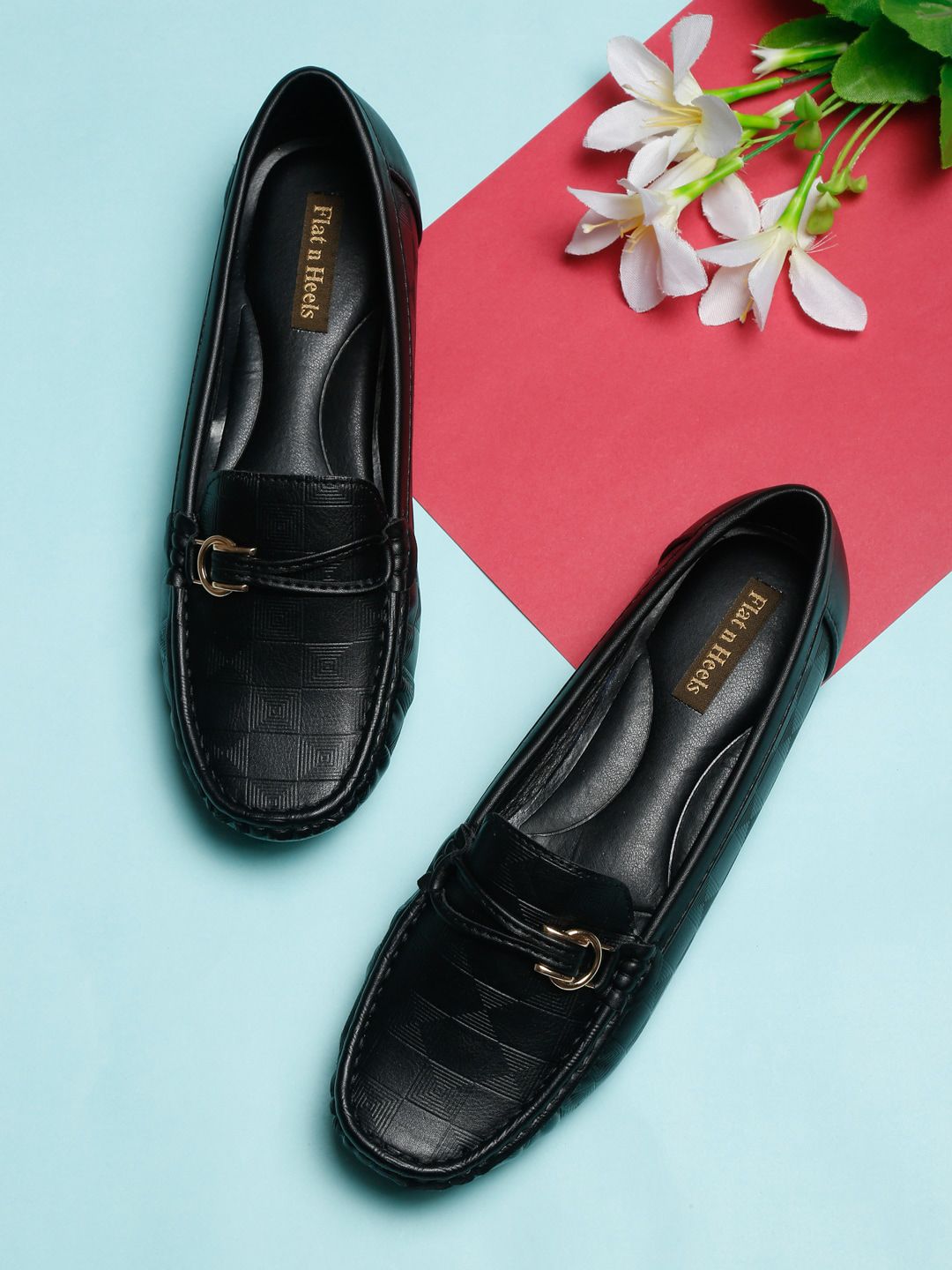 Flat n Heels Women Black Solid Loafers Price in India