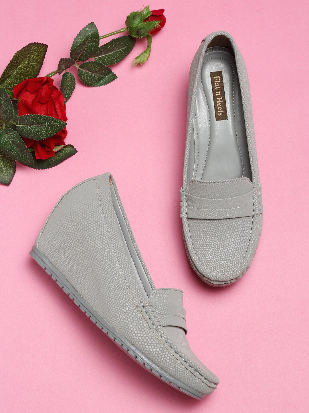 Flat n Heels Women Grey Textured Loafers Price in India