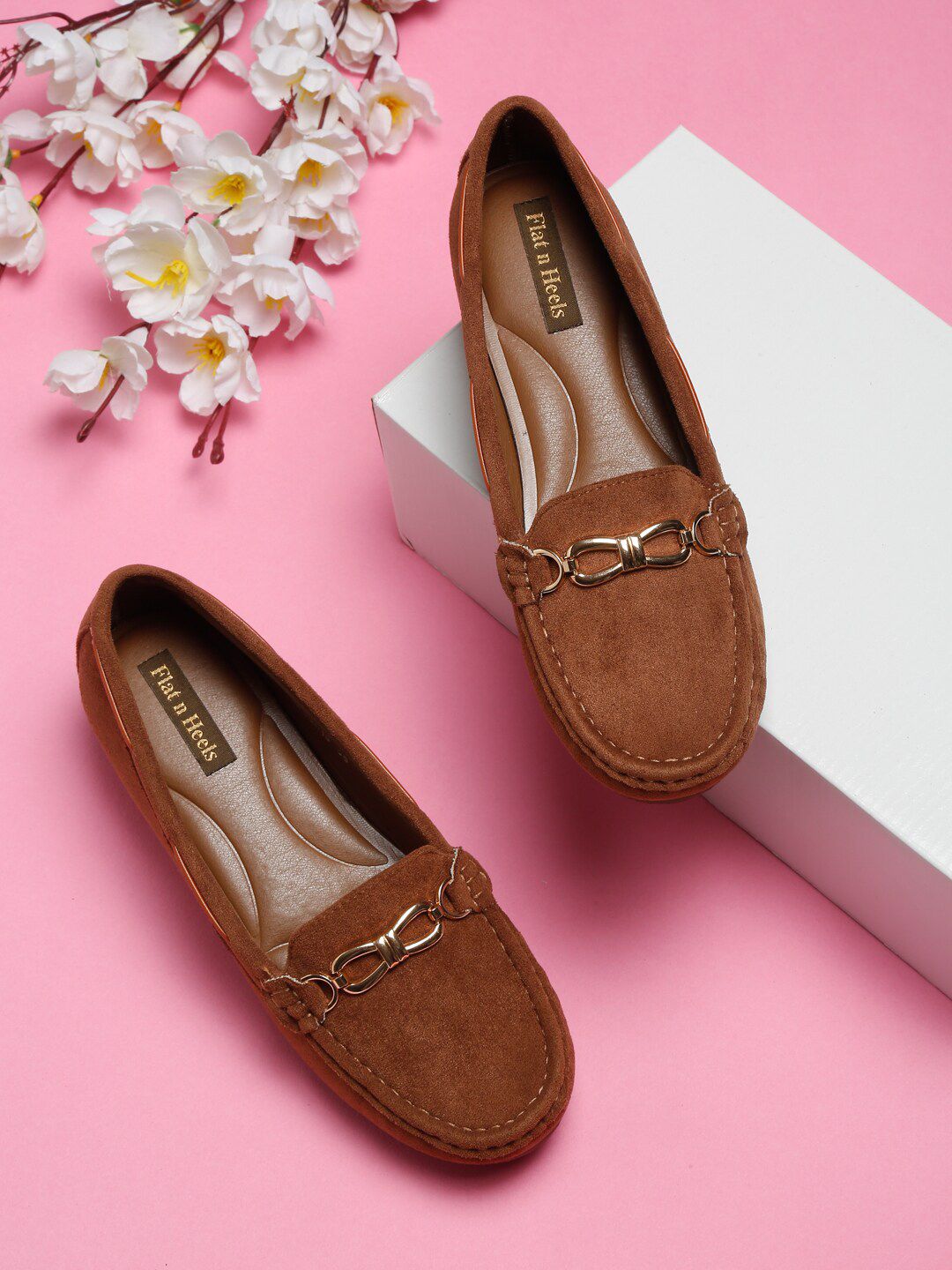 Flat n Heels Women Brown Solid Suede Loafers Price in India