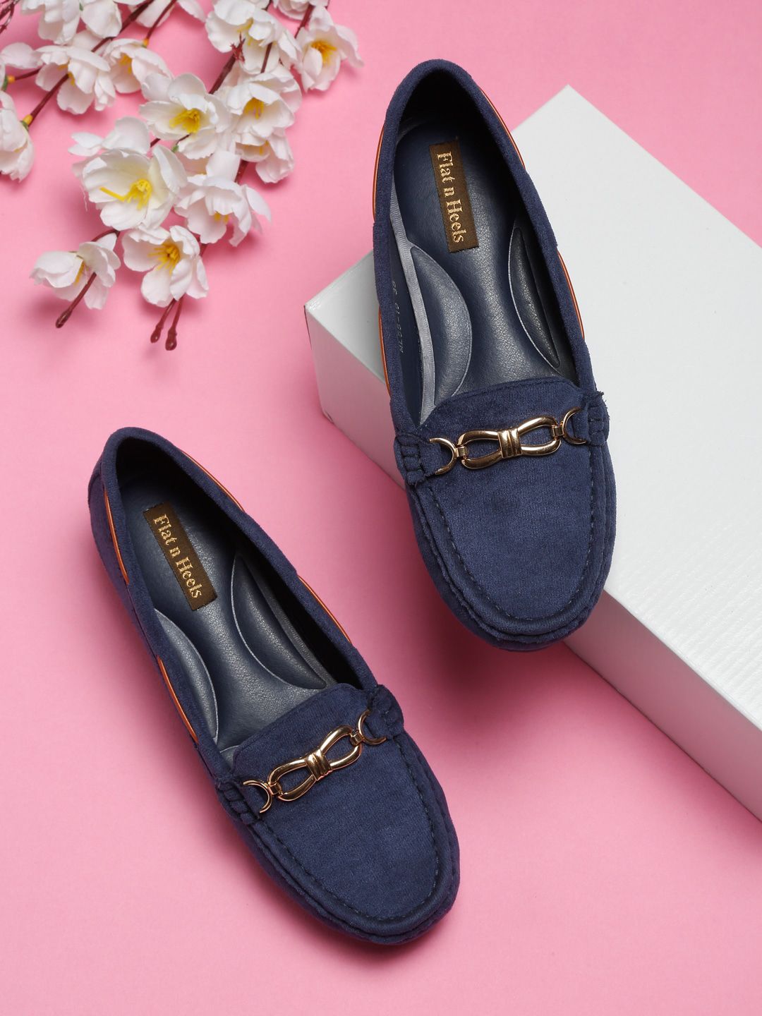 Flat n Heels Women Blue Solid Suede Loafers Price in India