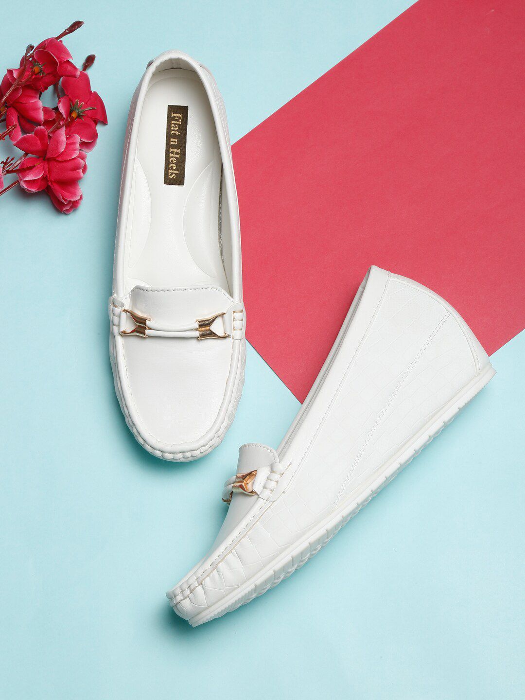 Flat n Heels Women White Solid Loafers Price in India