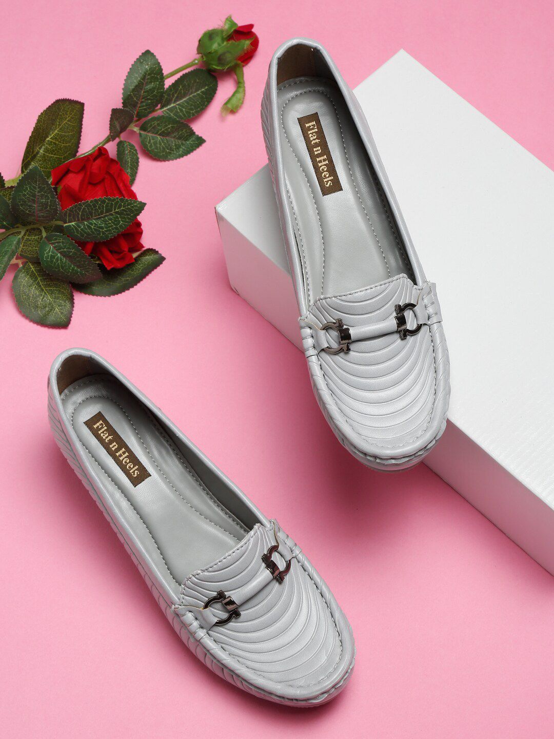 Flat n Heels Women Grey Textured Loafers Price in India