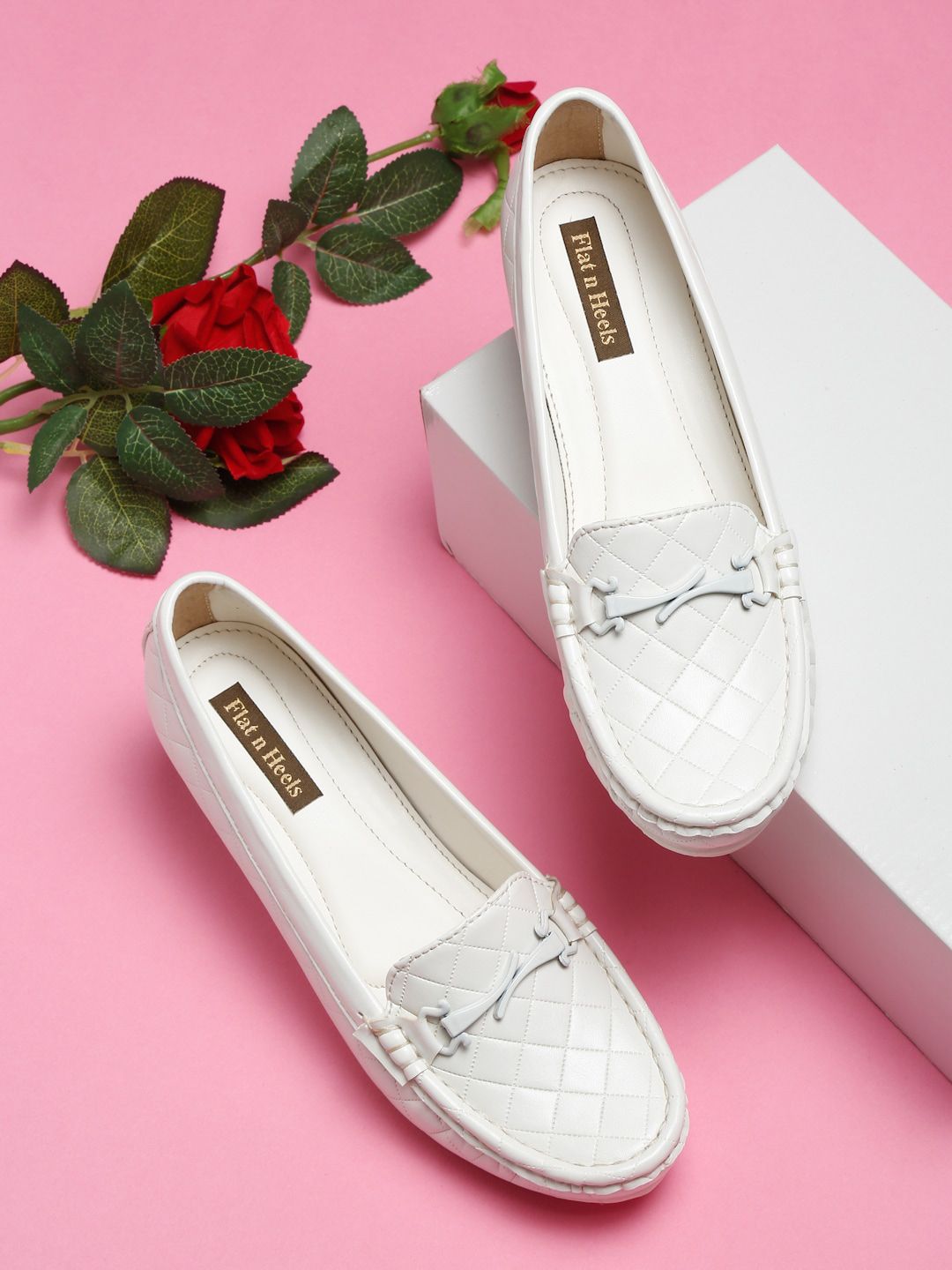 Flat n Heels Women White Woven Design Loafers Price in India