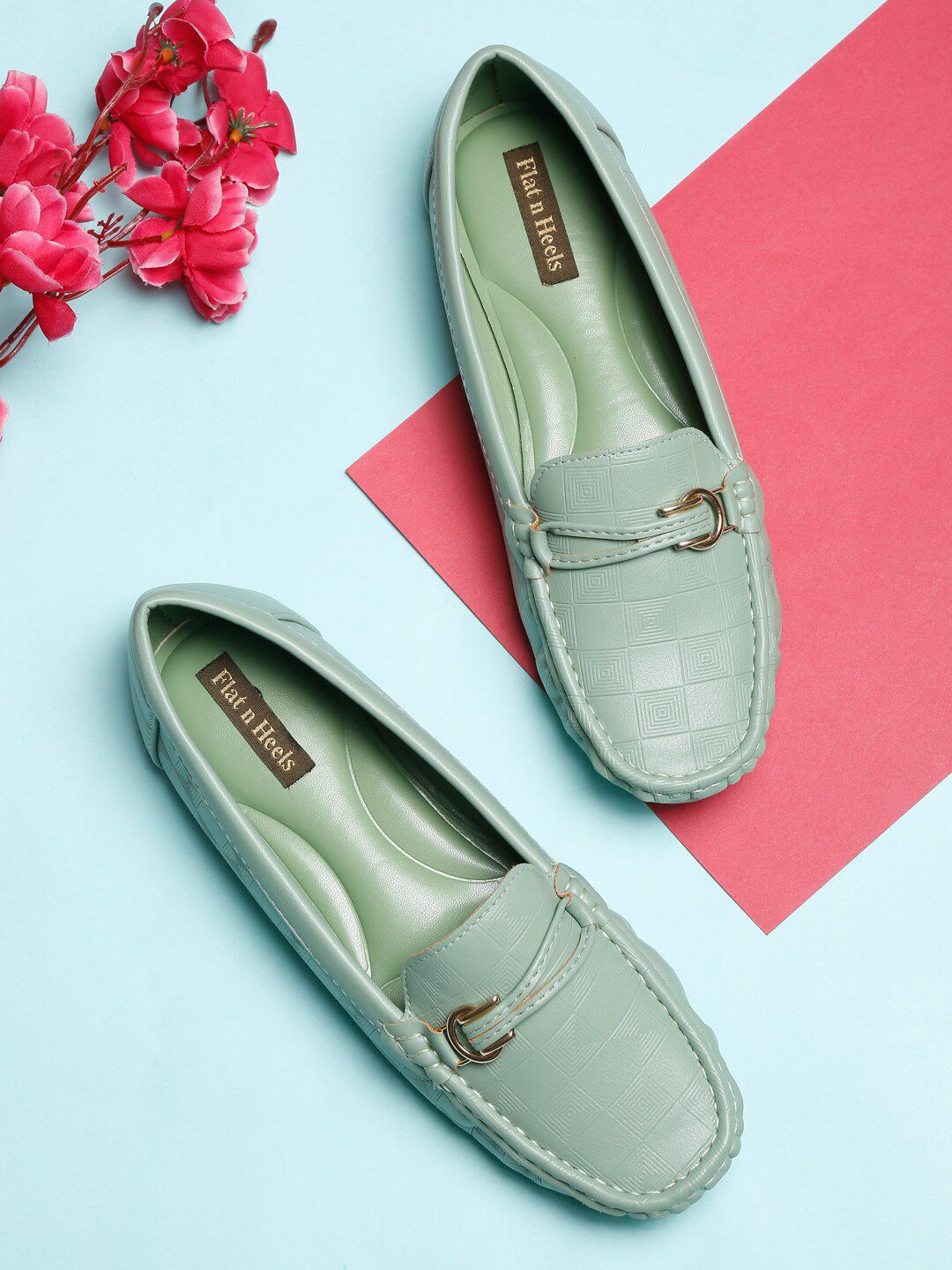 Flat n Heels Women Green Solid Loafers Price in India