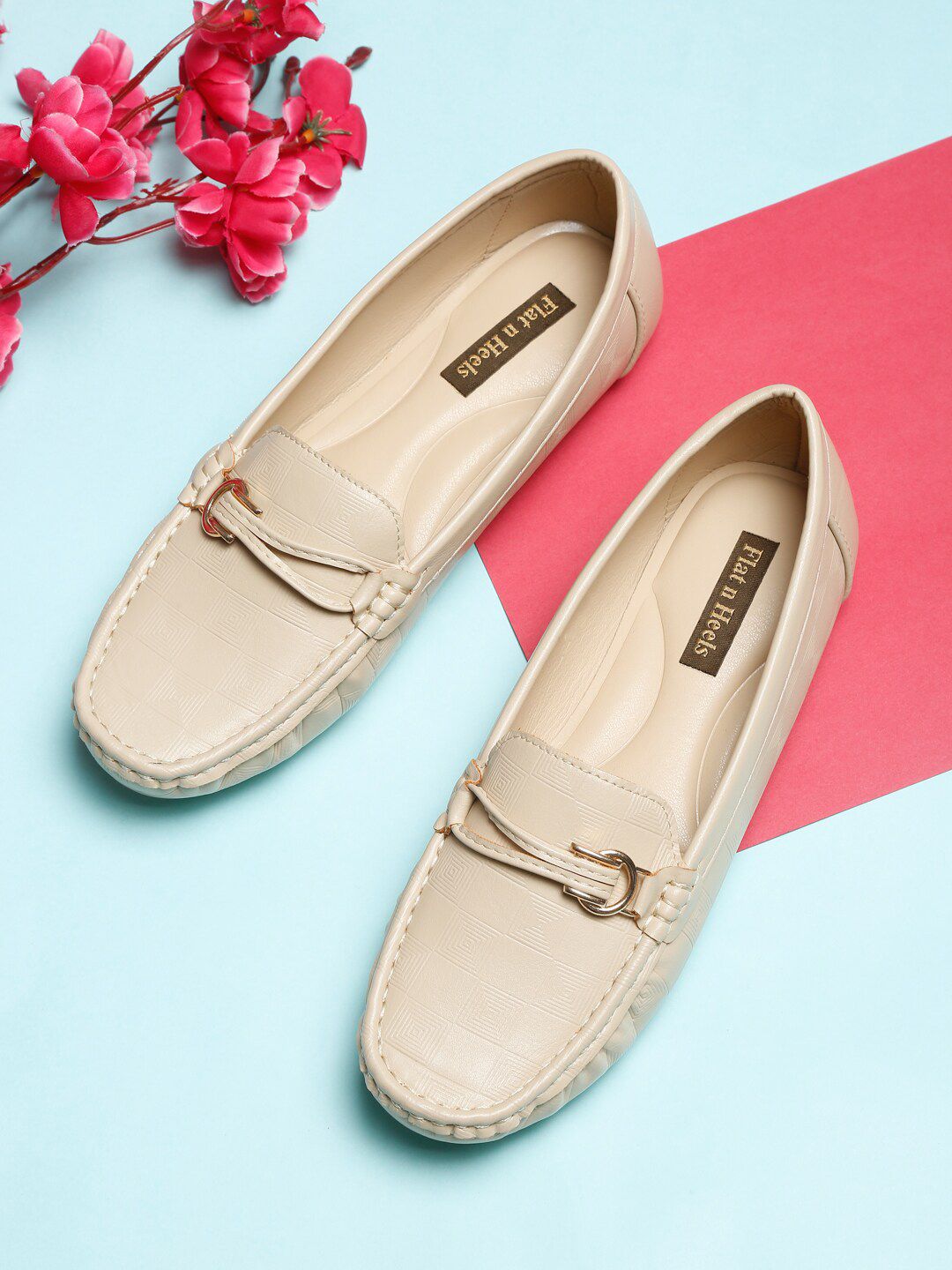 Flat n Heels Women Beige Solid Loafers Price in India