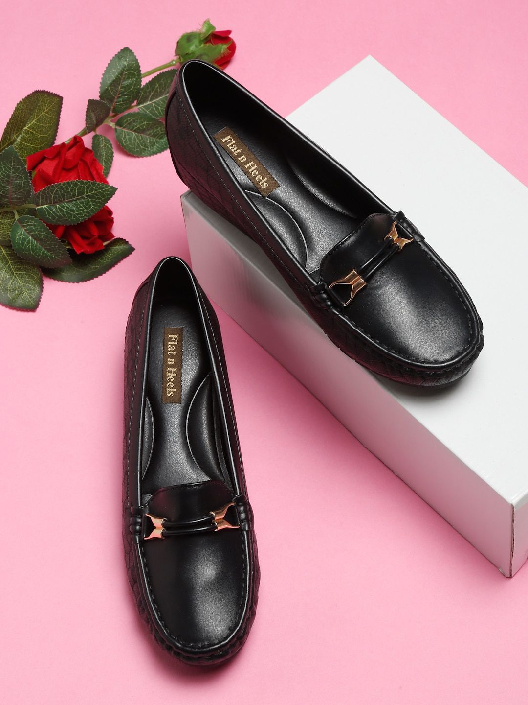 Flat n Heels Women Black Solid Loafers Price in India