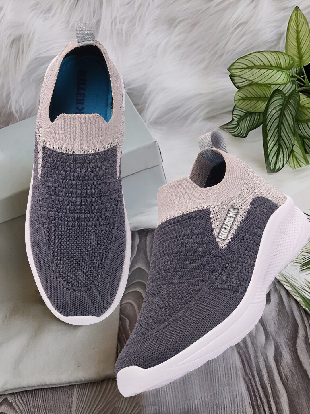 Killer Men Grey & White Woven Design Slip-On Sneakers