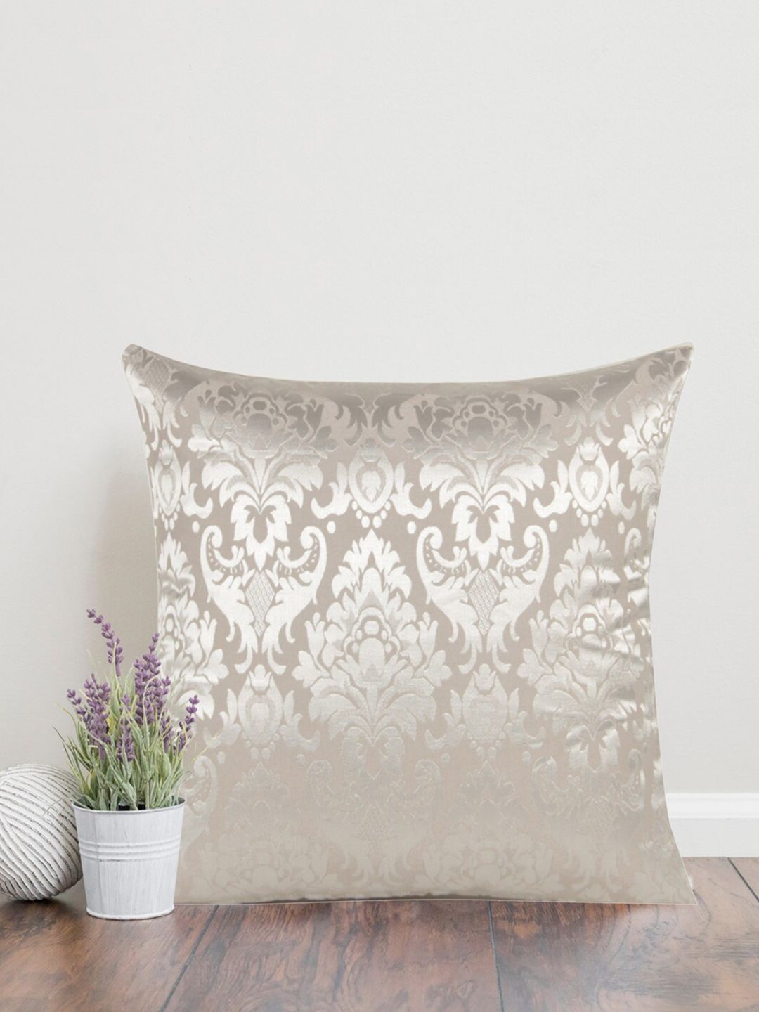 Home Home Silver Ethnic Motifs Cotton Breathable Textured Square Cushion Cover -20x20In