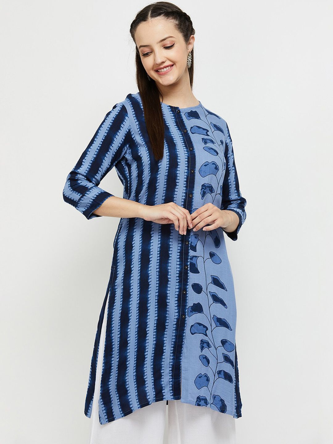 max Women Blue Printed Kurti Price in India