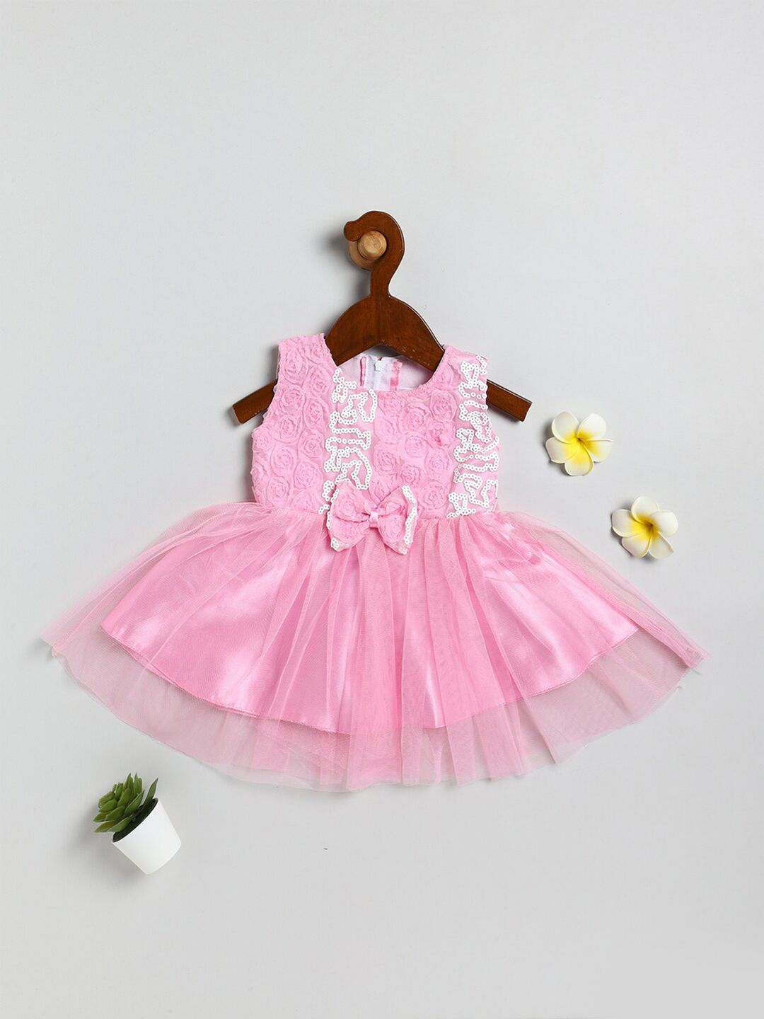JBN Creation Girls Pink Embellished Self Design Fit &Flare Dress
