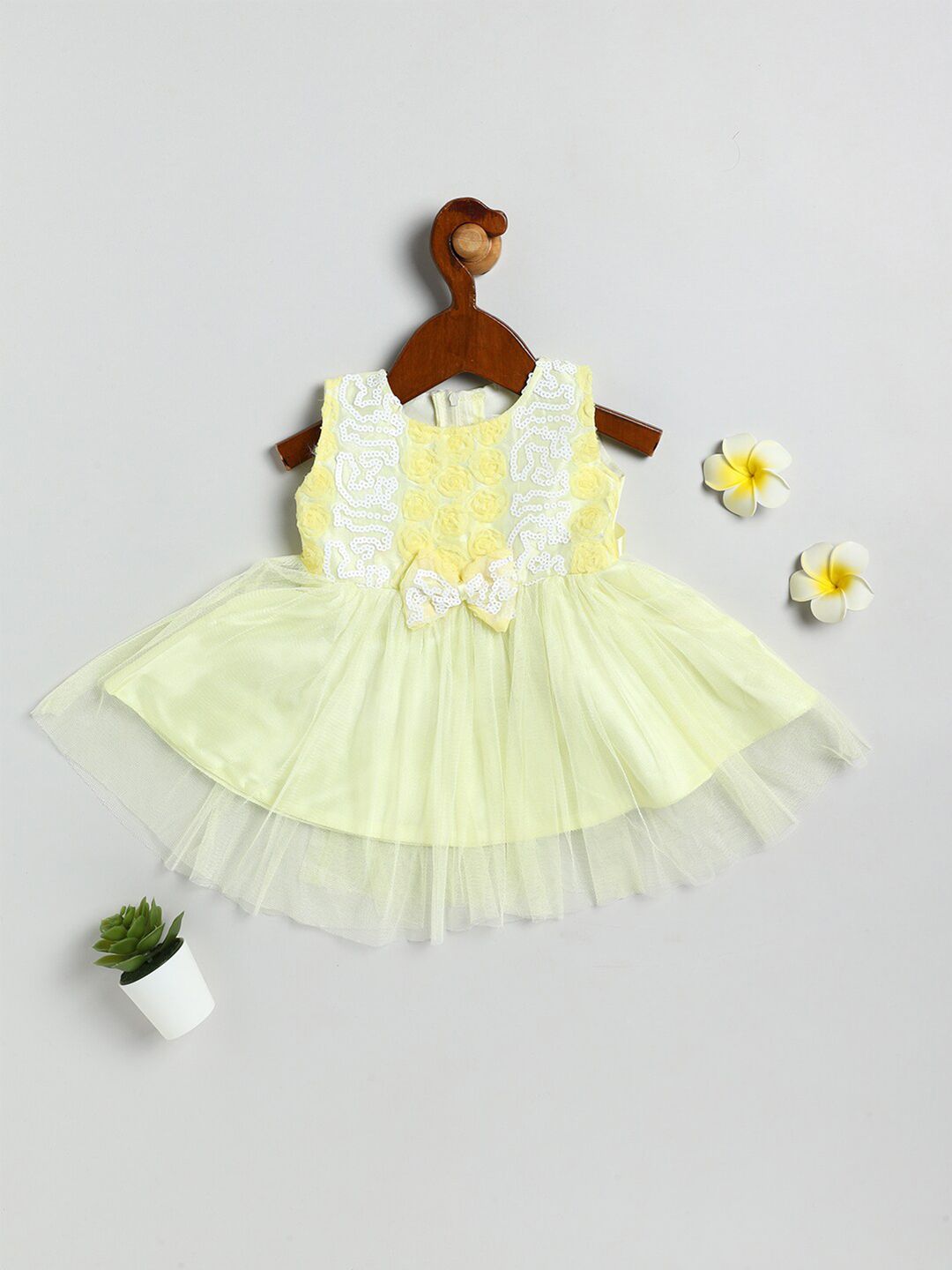 JBN Creation Yellow Embellished Self Design Fit & Flare Dress