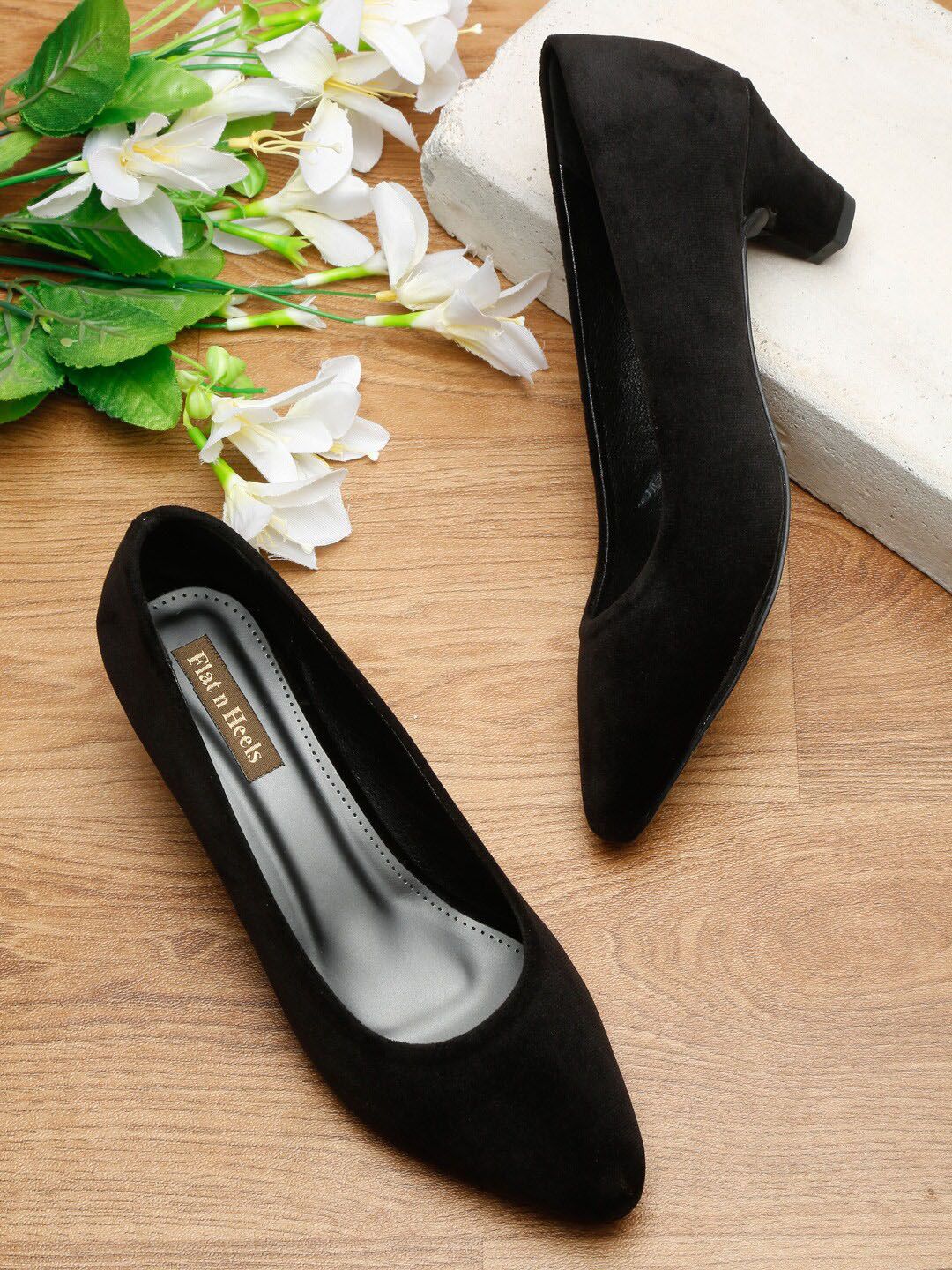 Flat n Heels Black Suede Kitten Pumps