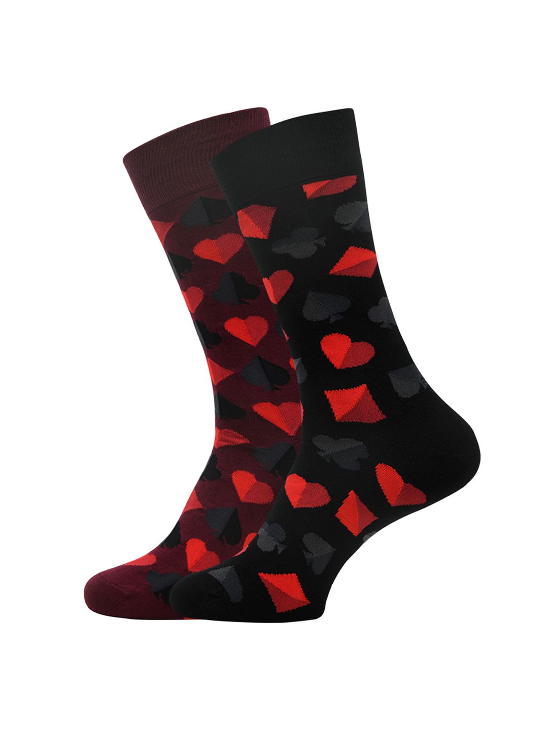 Balenzia Men Pack of 2 Maroon & Black Patterned Calf-Length Cotton Socks