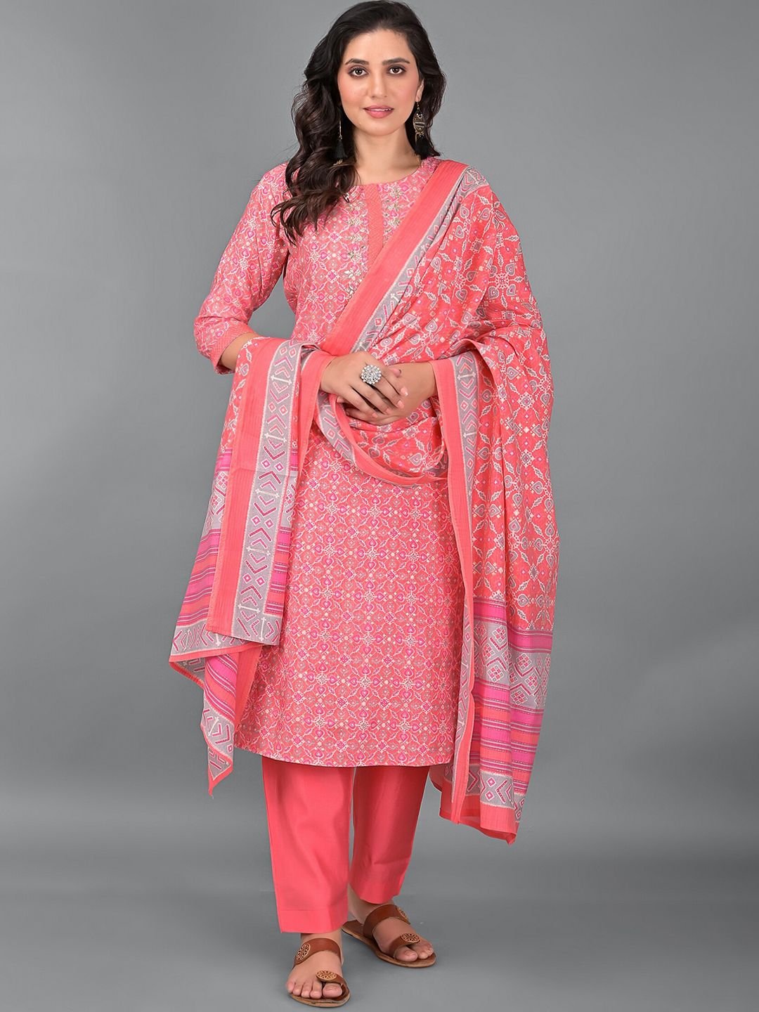 Buy Etnicawear Women Pink Ethnic Motifs Printed Pure Cotton Kurta With