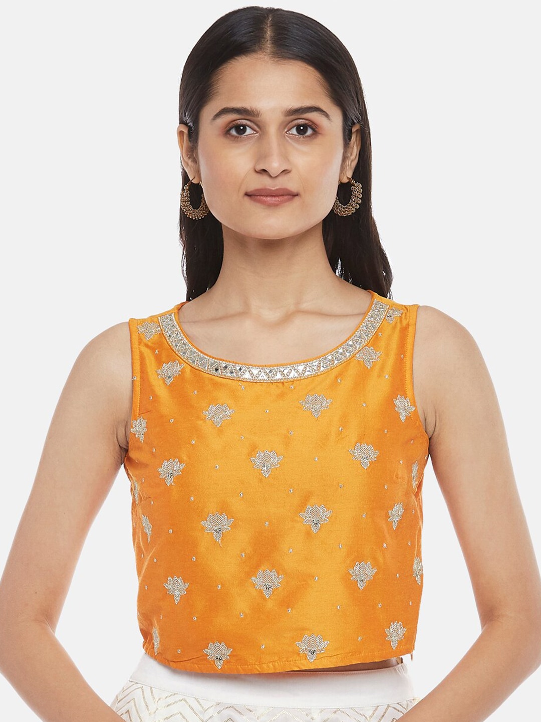 AKKRITI BY PANTALOONS Women Gold-Toned Embroidered Crop Top Price in India