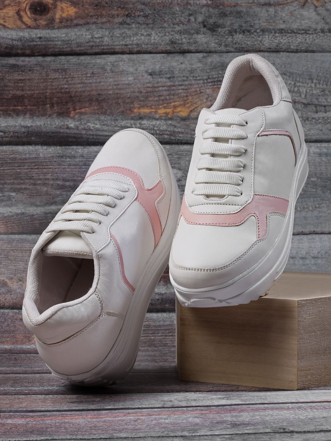 PANAHI Women Off White & Pink Colourblocked Lightweight Sneakers Price in India