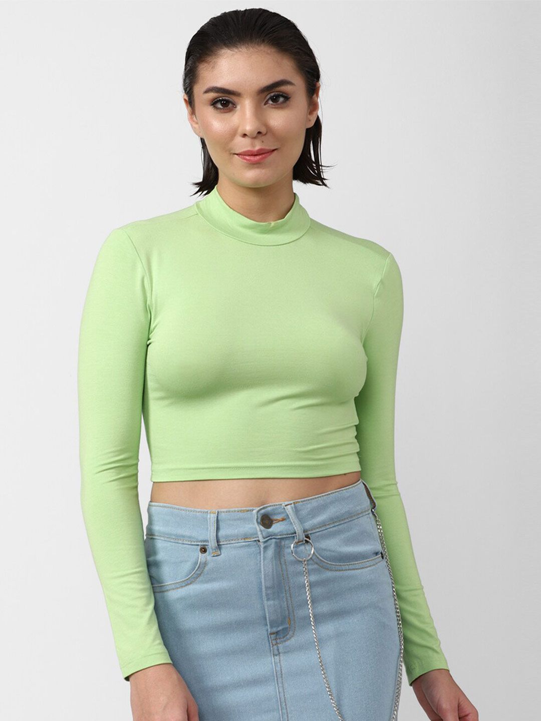 FOREVER 21 Women Lime Green Crop Top Price in India