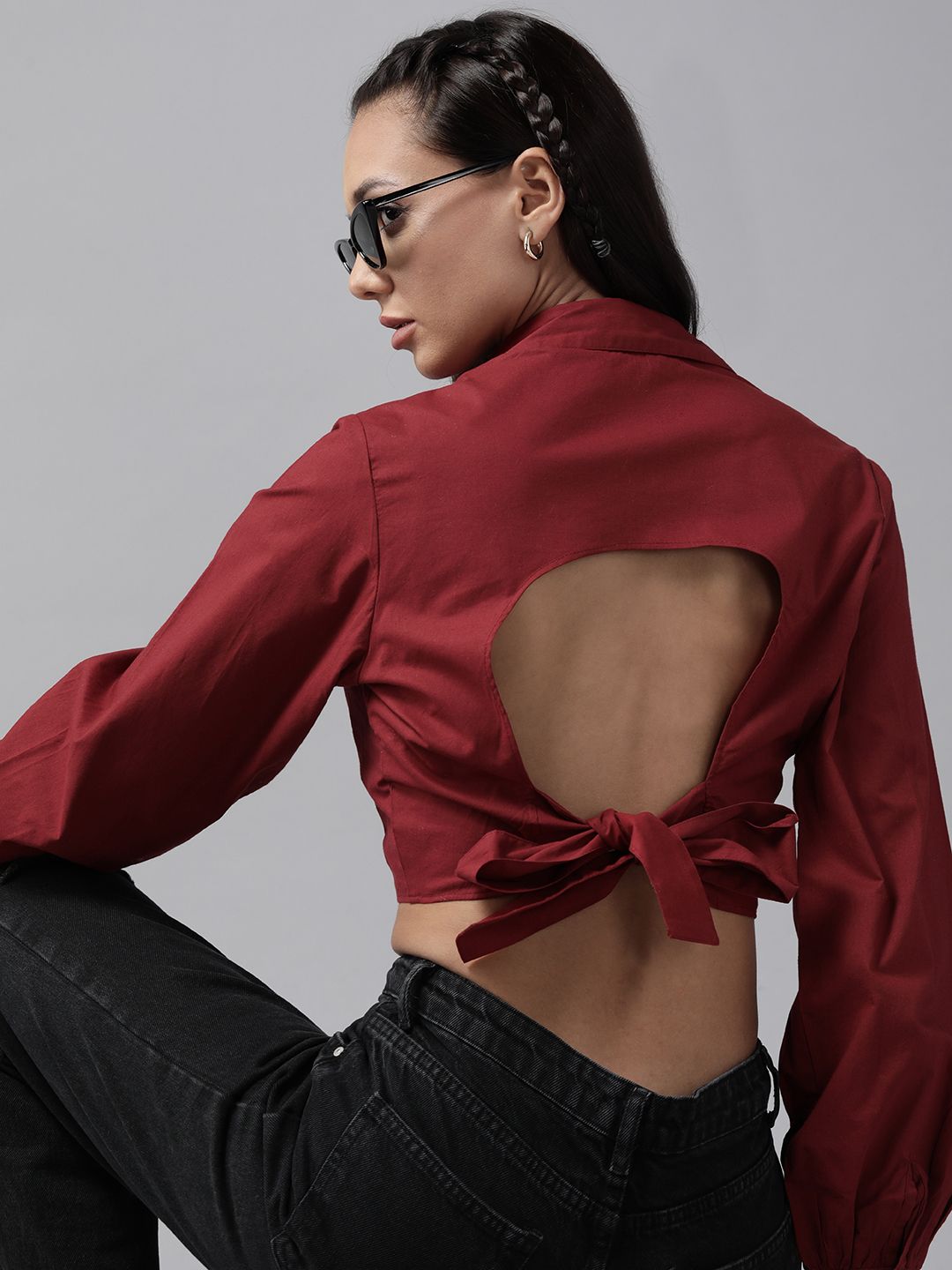 The Roadster Lifestyle Co. Pure Cotton Tie-Up Detailed Styled Back Crop Top Price in India