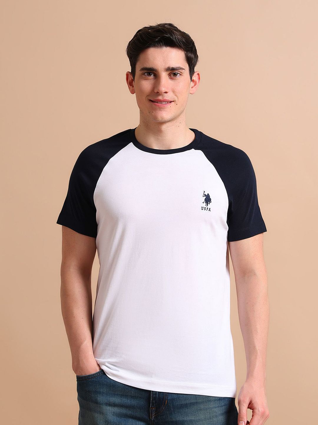 U.S. Polo Assn. Men Pure Cotton Varsity Colourblock T-Shirt