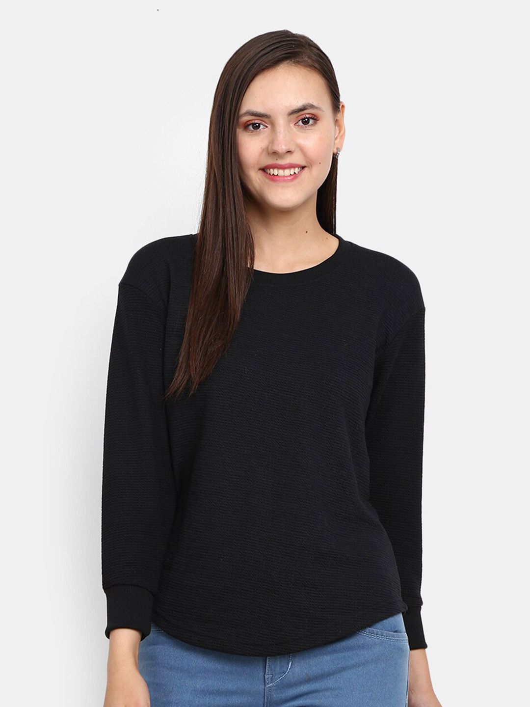V-Mart Black Pure Cotton Solid Top Price in India
