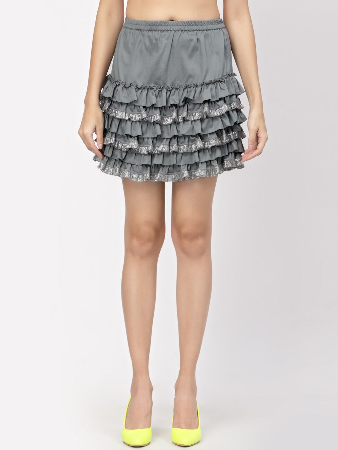 LELA Women Grey Solid Layered Skirt Price in India