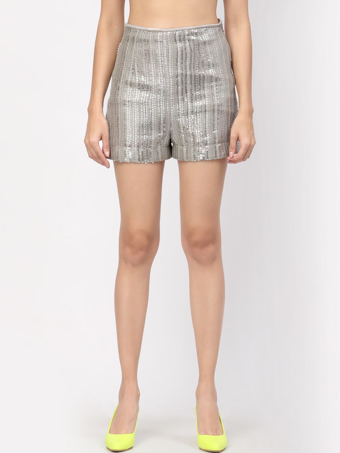 LELA Women Gold-Toned Checked Checked Shorts Price in India