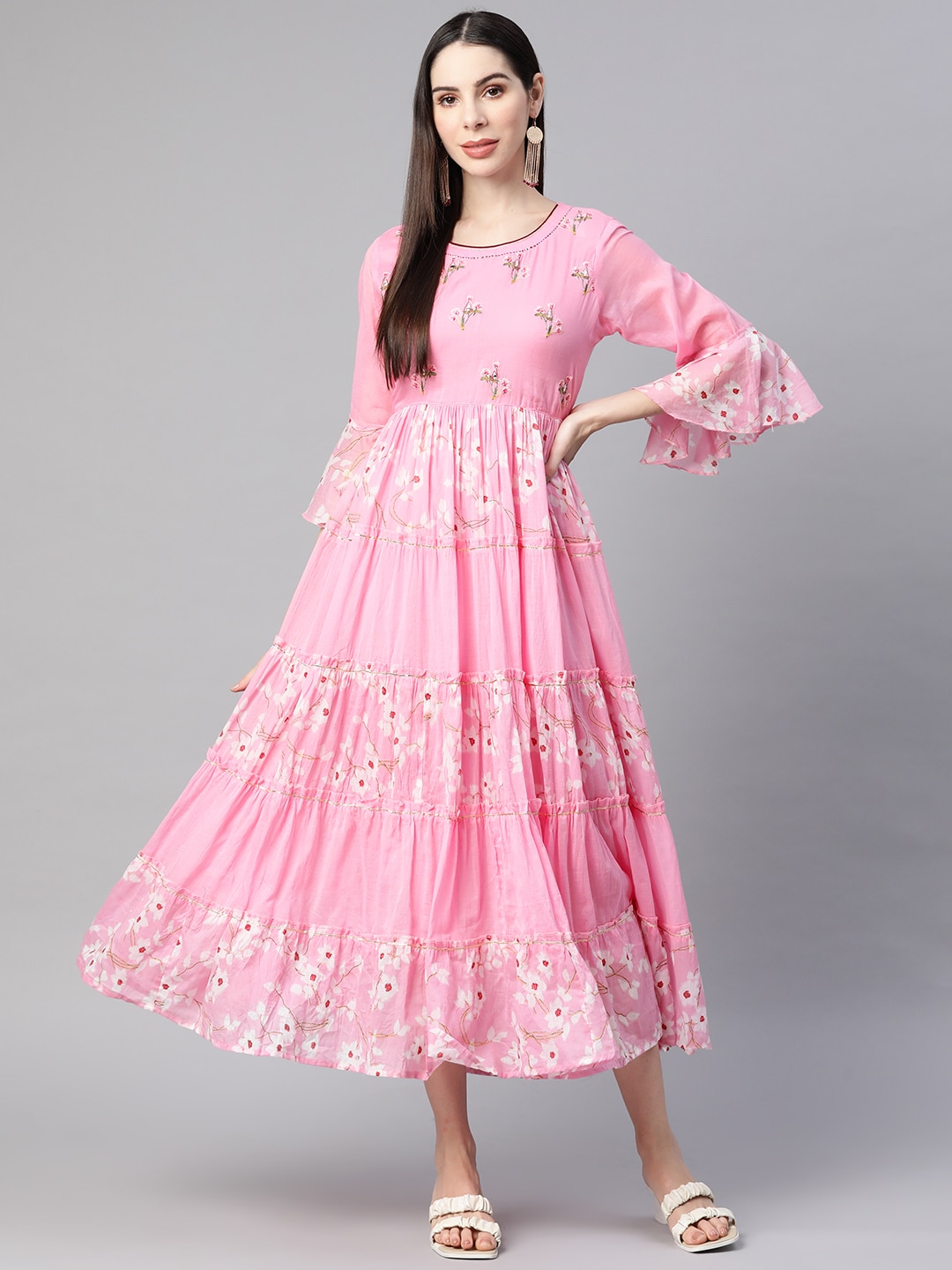 Readiprint Fashions Pink Floral Printed Ethnic Gown Price in India