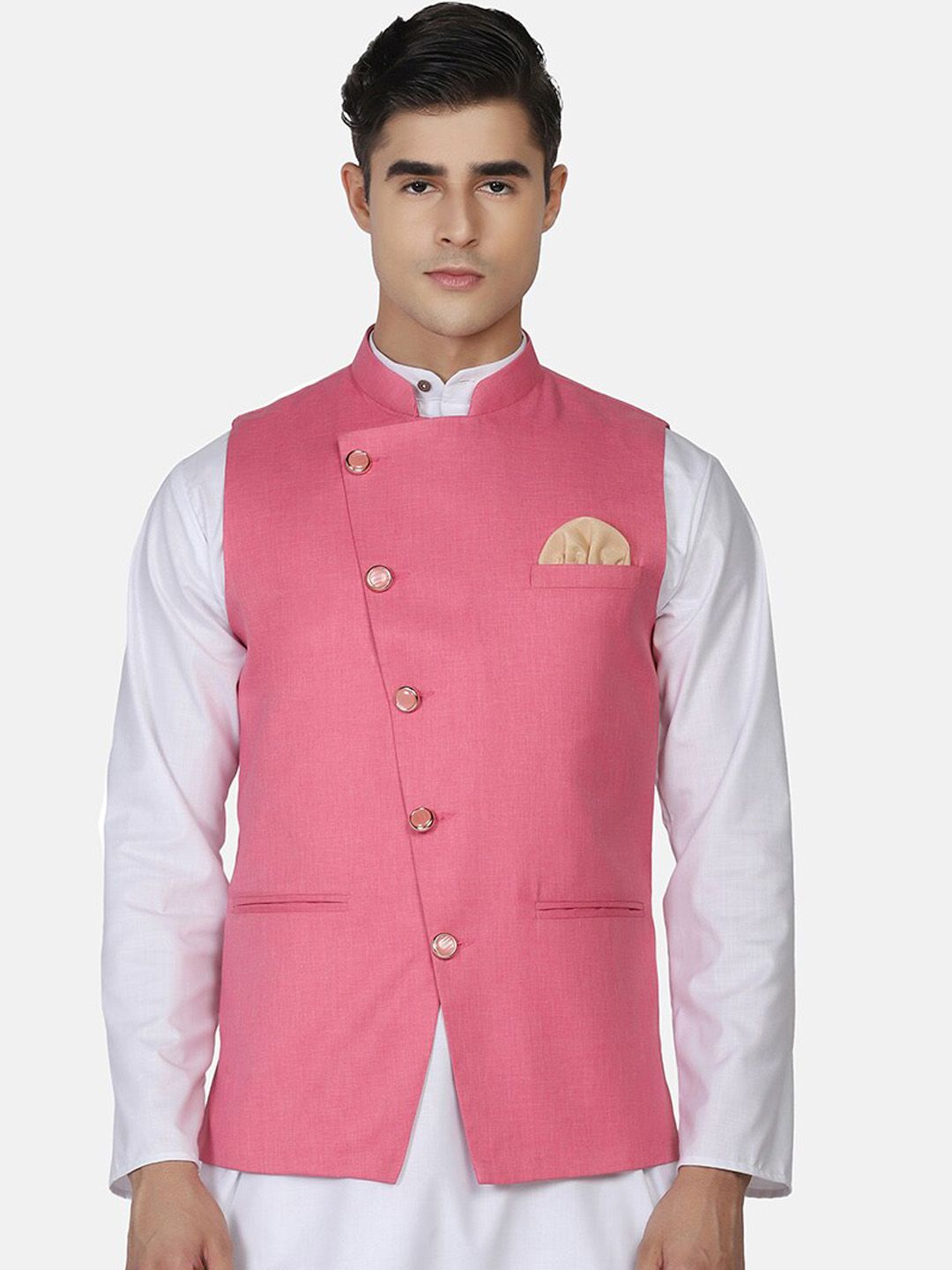 TAHVO Men Pink Solid Nehru Jacket